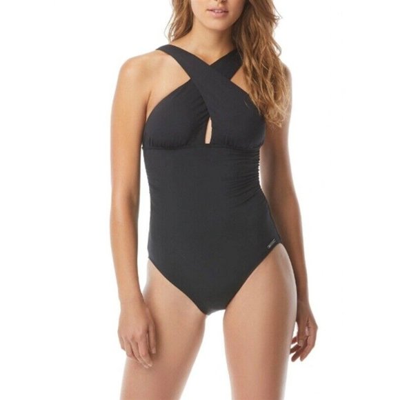 Michael Kors Other - NWT MICHAEL KORS 8 BLACK High Neck Cross Front 1PC Swimsuit 110760